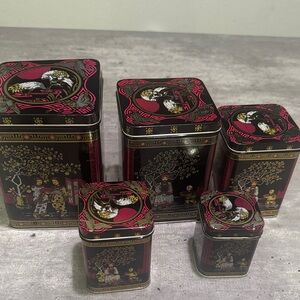 5 Vintage Asian nesting tins
